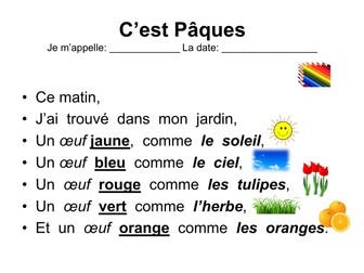 French Easter egg poem lesson