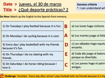 4x Y7 Spanish lessons Sports VIVA