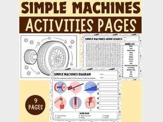 STEM Simple Machines Diagram– Levers, Pulleys, Inclined Planes & More Worksheets + Coloring