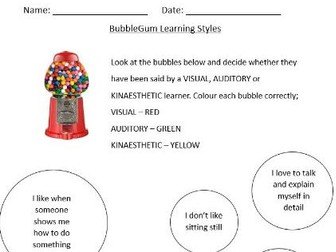Learning Styles Introductory PowerPoint and Worksheet
