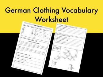 German Clothing Vocabulary Worksheet