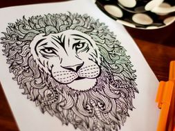 Adult Coloring - Intricate Lion Coloring Page - A4 digital download printable PDF