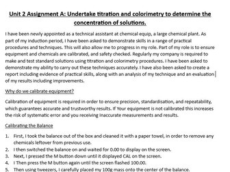 Unit 2 Assignment A: Undertake titration and colorimetry to determine the concentration of solutions