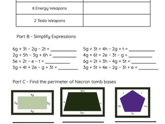 KS3 Algebra: Simplifying Expressions & Perimeter with Necron Weapons (Warhammer 40K Theme)