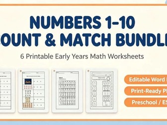 Count and Match Numbers 1 to 10 Kindergarten Activity Pack