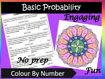 Basic Probability Colour by Number Worksheet Activity