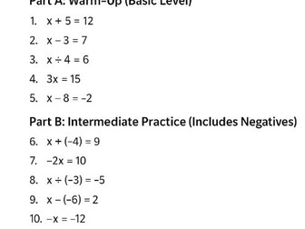 Solving One-Step Equations Worksheet