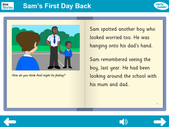 Sam's First Day Back Interactive Storybook - Early Reader Level - PSHE KS1