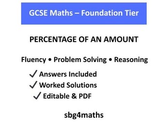 GCSE Maths Foundation – Percentage of an Amount Exam-Style Worksheet with Answers