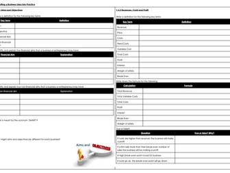 GCSE Edexcel Business - 1.3 Putting a business idea into practice -  Revision worksheet