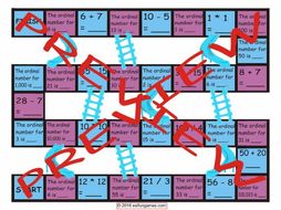 Cardinal and Ordinal Numbers Chutes and Ladders Board Game