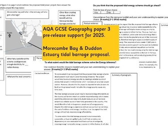 AQA GCSE Geography pre-release 2025 Tidal barrage support materials