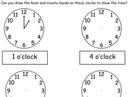 O'clock - Drawing Hands on Clocks - 2 Worksheets | Teaching Resources