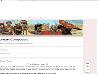 Google Classroom Forms Quiz Reading Comprehension - Roman Conquests Non-Fiction