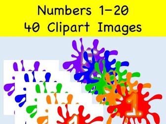 numbers 1-20 paint splashes 5 colors