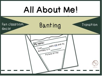 All About Me! Bunting for Transition Work (Worksheet)