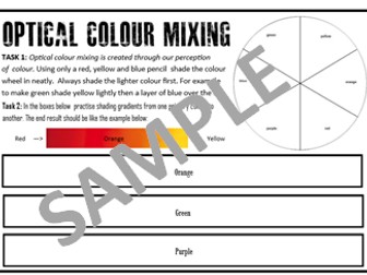 Optical colour mixing sheet - Practice with coloured pencils