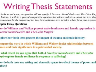Thesis Statements A Level English Literature - The Color Purple and Streetcar