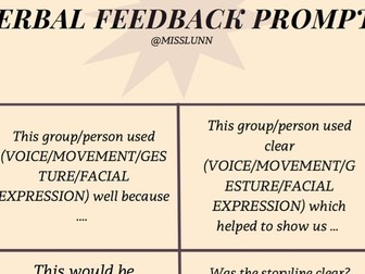 Verbal Feedback Prompt Sheet - Drama