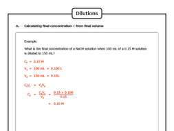 mole concept dilutions chemical solutions