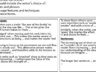 8700 AQA Paper 1 writing frames - animals practice paper