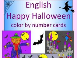 Halloween color by number cards - UK and US spelling versions