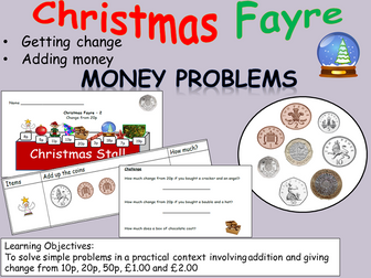 Money Christmas-Themed  Money Problem Worksheets  Addition and Subtraction (Receiving Change)