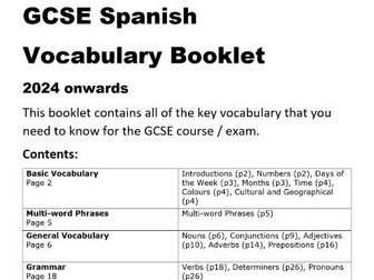 GCSE Spanish vocab booklet Edexcel 2024