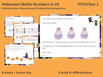 Rec/Y1 Halloween Maths: Missing Numbers to 20 Plus RPS Activities