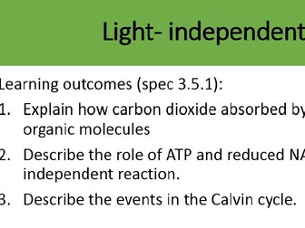 Photosynthesis Light Independent reaction 3.5.1 AQA