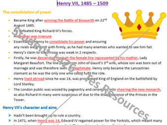 A* Revision Notes - Henry VII's Consolidation of Power (Section 1.1 AQA)