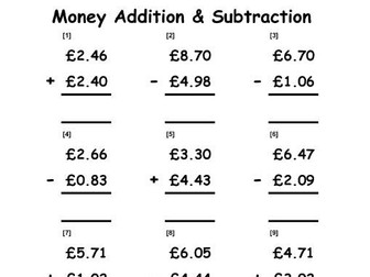 ADDITION & SUBTRACTION WORKSHEETS - MONEY