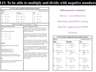 Multiplying and dividing negative numbers - Worksheet