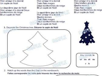 French Primary School Worksheet & MP3 Music File - Christmas Theme (5 Days of Christmas)