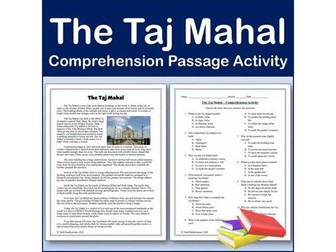 The Taj Mahal | International Landmarks Reading Comp Passage & Activity - Editable