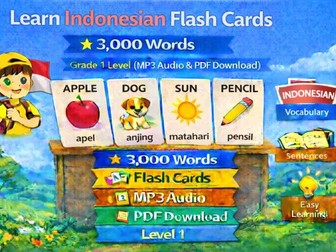 Indonesian Flash Cards, 3,000 Words (Audio, PDF) for children
