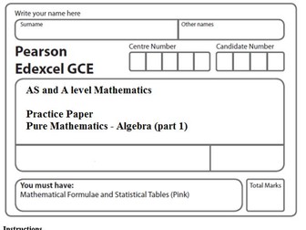 AS Pure Mathematics Edexcel topics tests