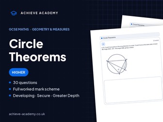 Circle Theorems GCSE Maths Higher Booklet + Mark Scheme