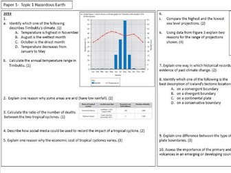 GCSE Geography Edexcel B Revision Booklet with Exam Questions- Topic 1: Hazardous Earth