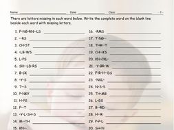 Body Parts Missing Letters