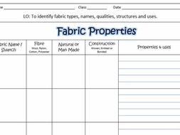 fabric properties matching cards and worksheet teaching resources