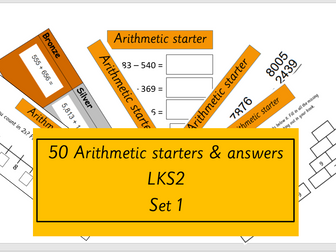 50 Arithmetic starters and answers for LKS2 Year 3 and 4 maths or morning work (SET 1)