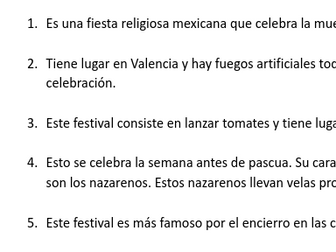 Spanish festivals description match up task