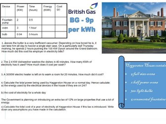 Cost of electricity, power and energy calculations - real life context, engaging practice questions