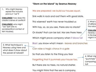 GCSE Poetry Anthology: "Storm on the Island" Analysis Task