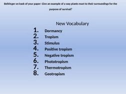 Plants Dormancy and Tropism vocabulary powerpoint and student note sheet