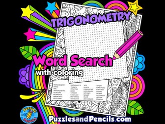 Trigonometry Word Search Puzzle with Colouring | Mathematics Wordsearch