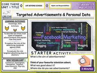Targeted Adverts Online & Personal Data PSHE