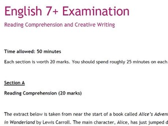 English 7+ Sample Exam Papers (Pack of Five - Reading Comprehension & Creative Writing)