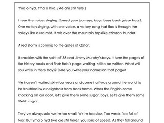 Persuasive Speeches- Michael Sheen World Cup Speech